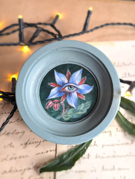 Borágó, eredeti miniatűr olajfestmény