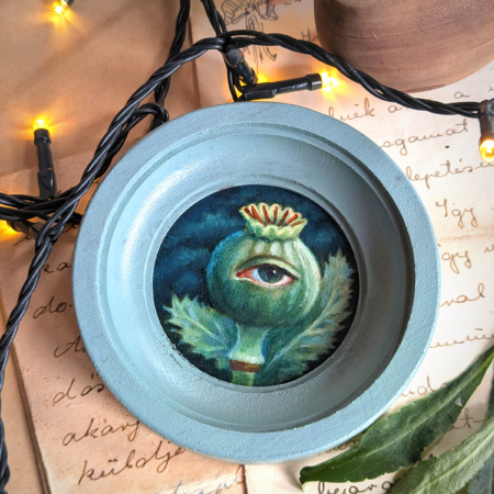 Mák, eredeti miniatür olajfestmény