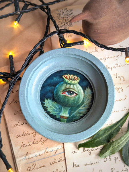 Mák, eredeti miniatür olajfestmény