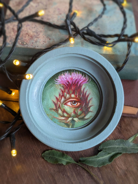 Máriatövis, eredeti miniatűr olajfestmény