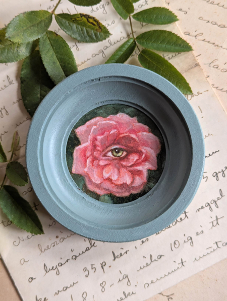 Rózsa, eredeti miniatür olajfestmény